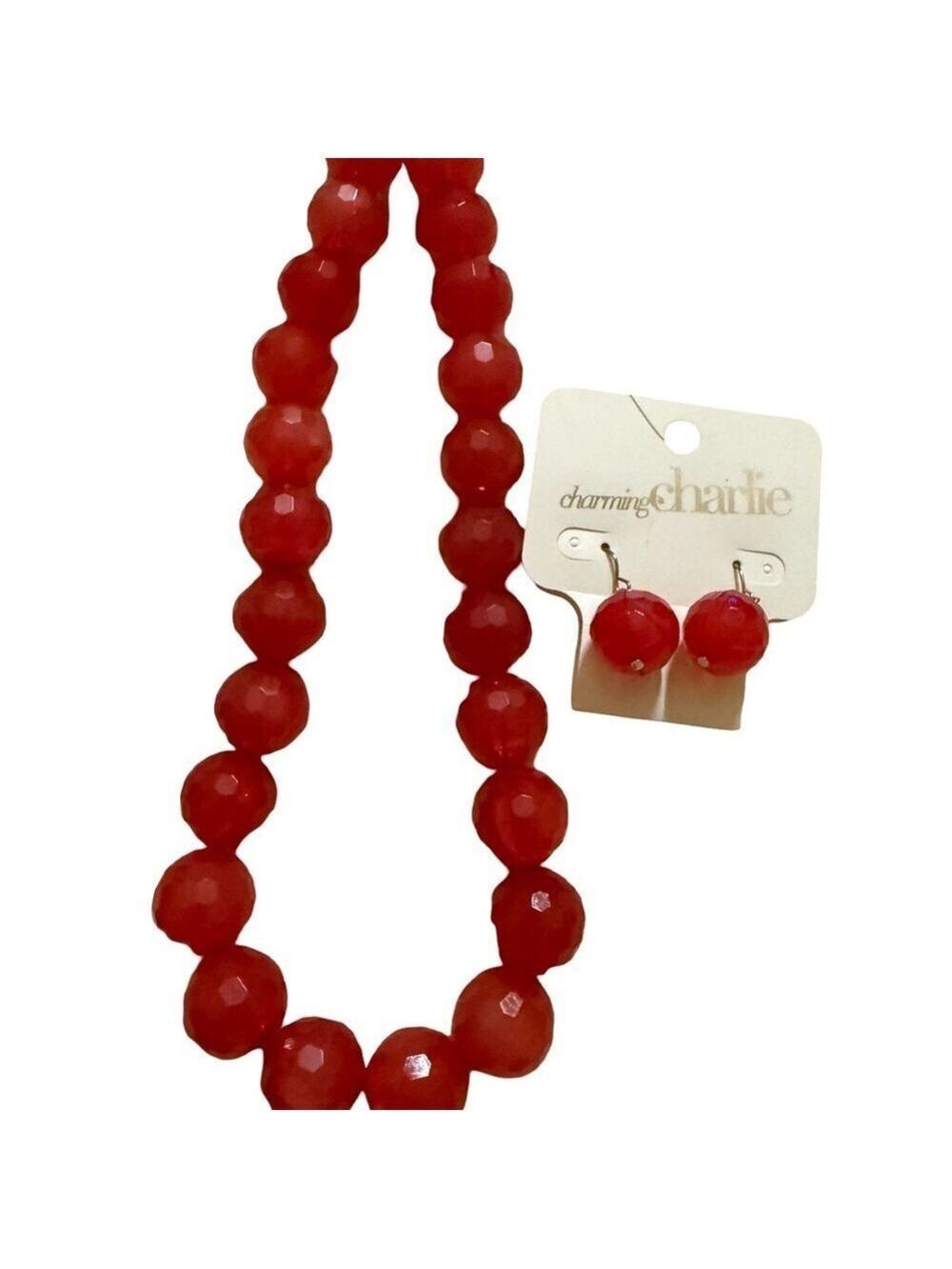 Elegant Red Beaded Necklace & earrings.